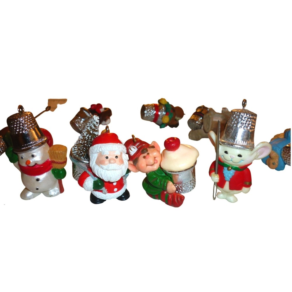 Vintage Christmas Thimble Ornament Lot 10 Santa Elf Mouse Angel Dog Snowman